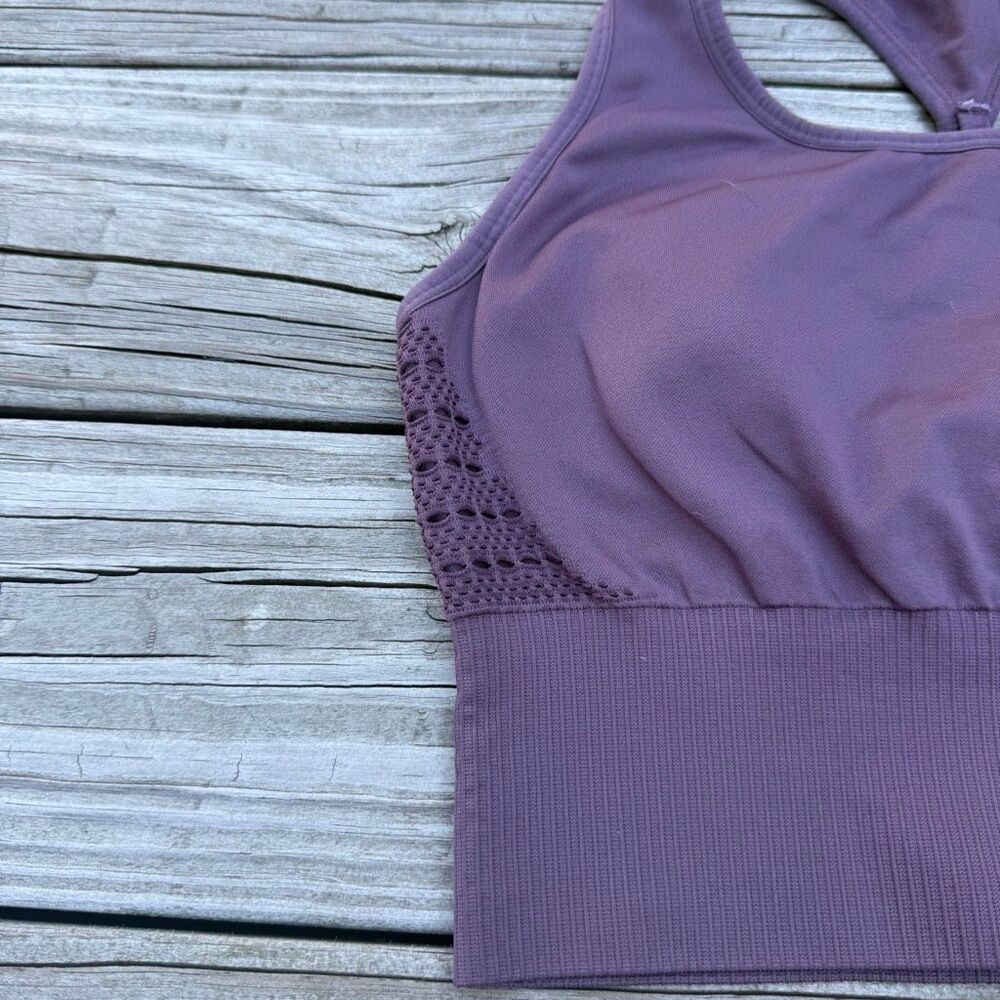 Gymshark Sport Bra Small High Neck Purple Athletic Seamless - Picture 2 of 3